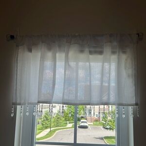 Shimmery Sheer Ultra Chic Rod Pocket Beaded short Window Valance - White